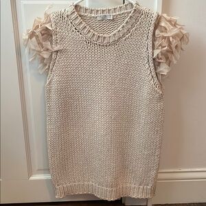 BRUNELLO CUCINELLI Beige Knit Top with Ruffle Accents